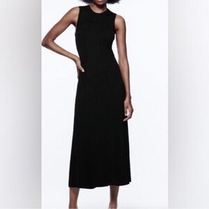 Zara Black Heavyweight Ribbed Knit Sleeveless Midi Dress Womens Size Medium